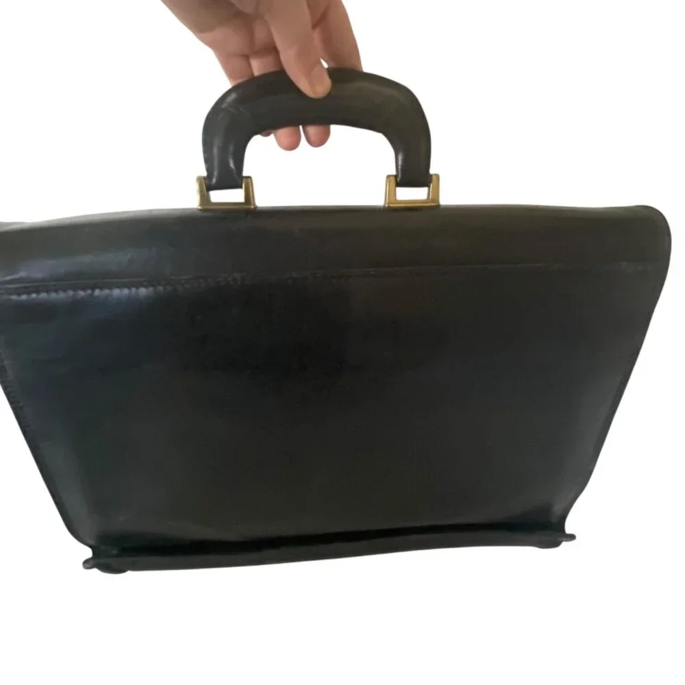 De‎ Martino Sorrento Black Leather Laptop School Briefcase Brass Hardware Italy
